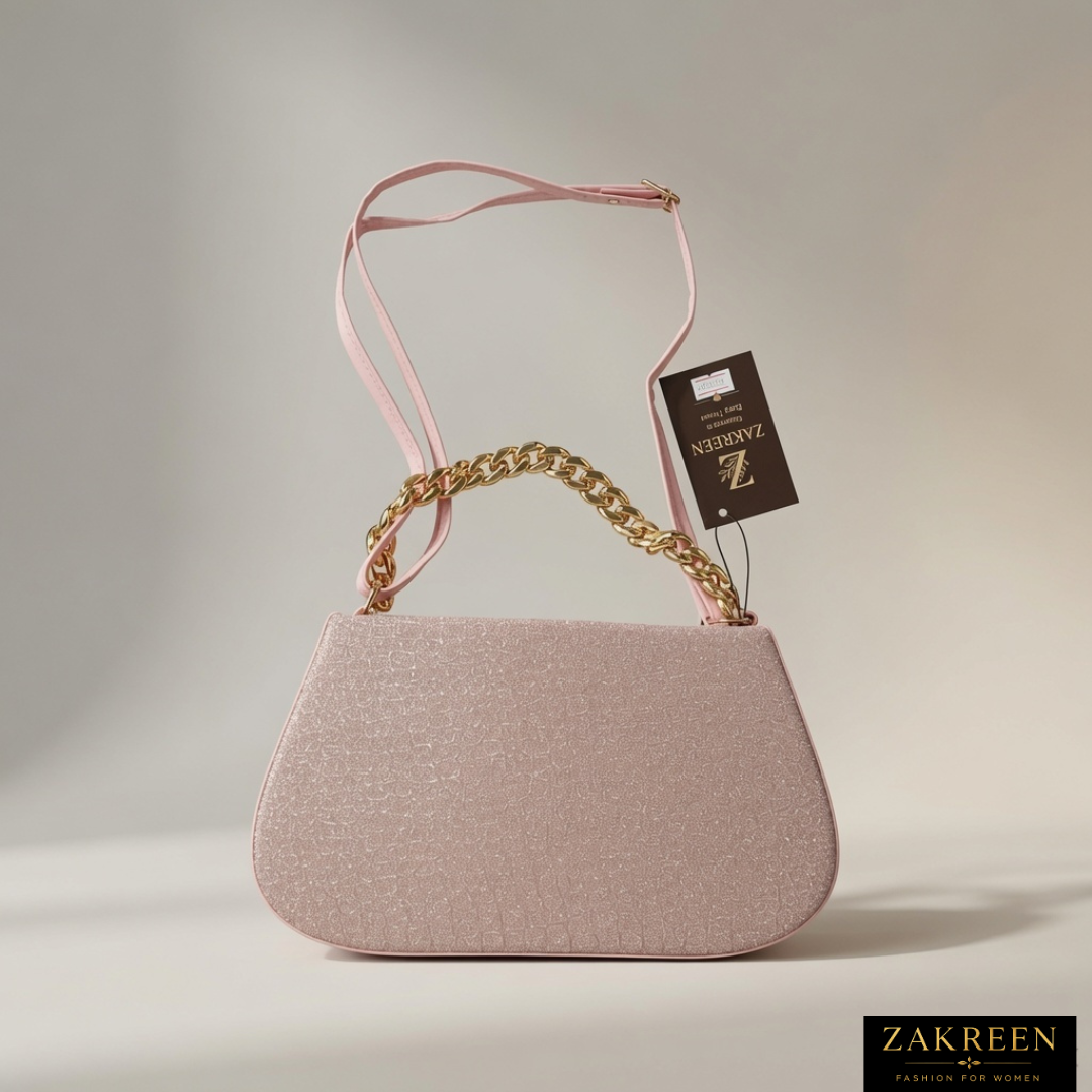 Zakreen Blush Pink Textured Chain Strap Handbag for Women