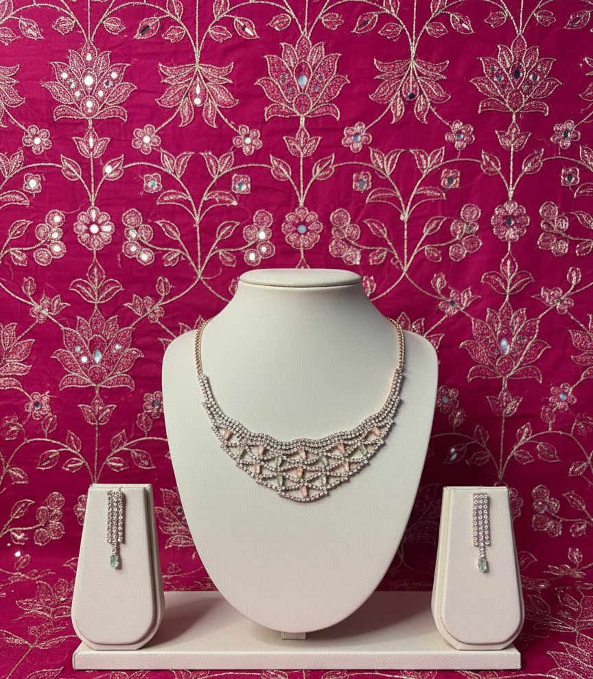 "Sparkling Pastel Glam – Designer Necklace & Earrings Set for Weddings & Parties | Earning Excellence"