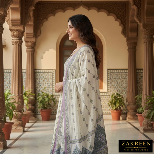 Zakreen Women’s Floral Anarkali Kurta Set with Dupatta | Elegant Ethnic Wear for Ladies | Designer Party & Festive Suit