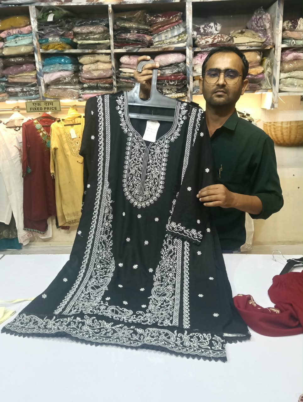 Premium Black Pakistani Embroidered Co-ord Set for Women | White Floral Thread Work Dress