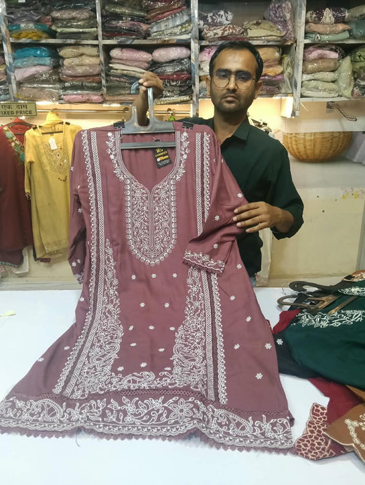 Premium Pakistani Cutwork Embroidery Co-ord Set for Women | Mauve Floral Thread Work Suit
