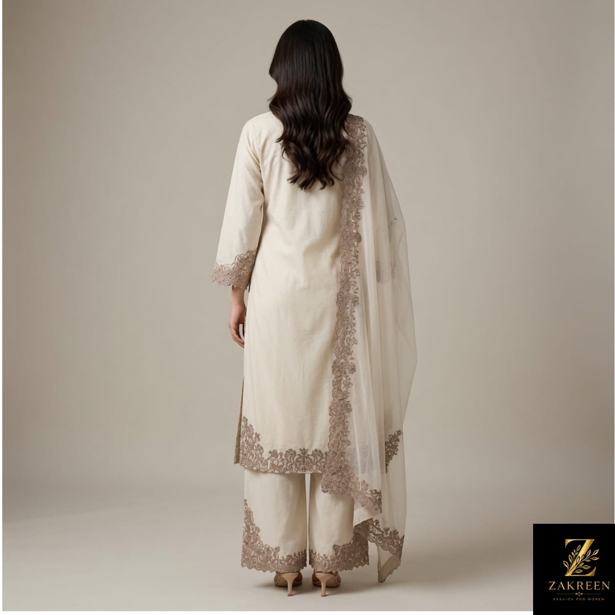 Zakreen Premium Off White Embroidered Kurta Pant with Chiffon Dupatta for Women | Elegant Ethnic Suit Set