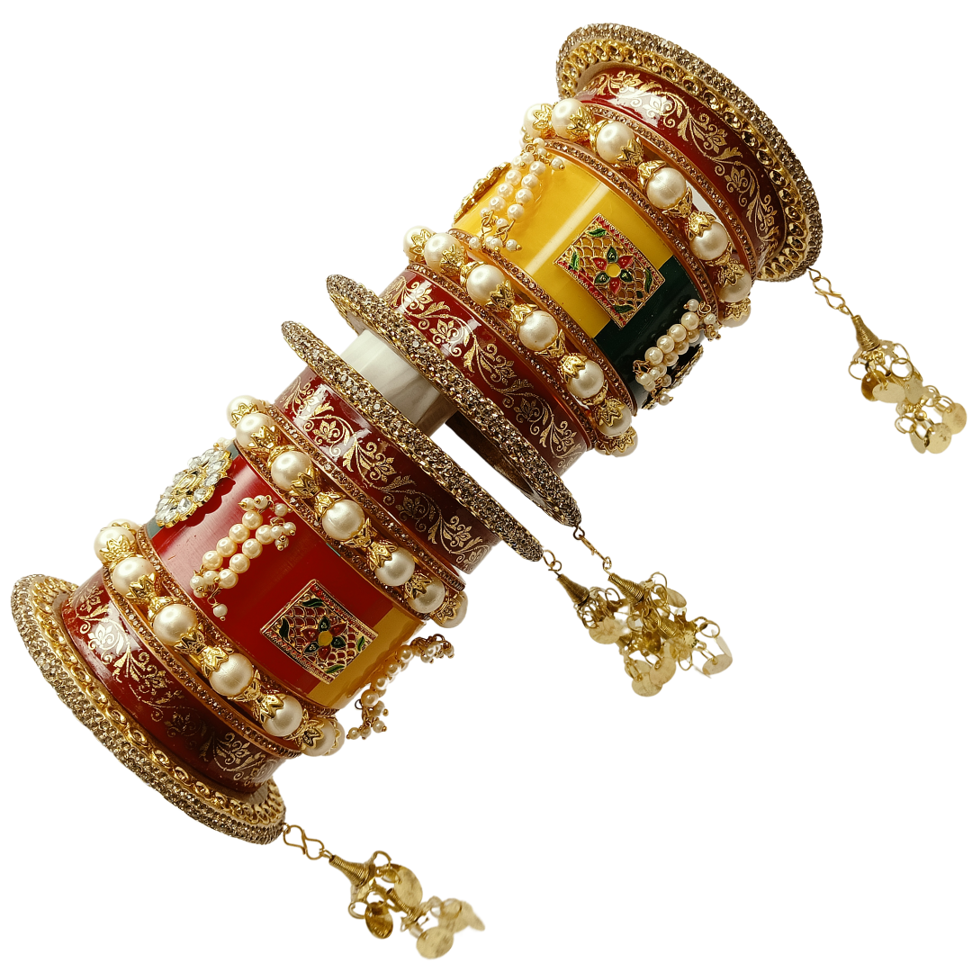 Rajasthani Rjbadi Latkan Bridal Bangle Set - Elegant Wedding Bangles for Brides