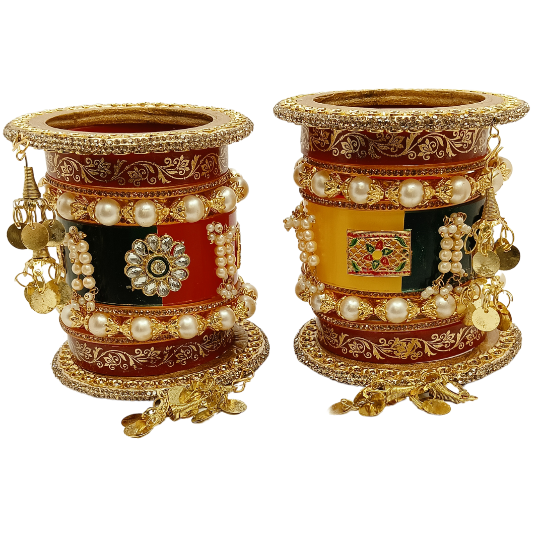 Rajasthani Rjbadi Latkan Bridal Bangle Set - Elegant Wedding Bangles for Brides