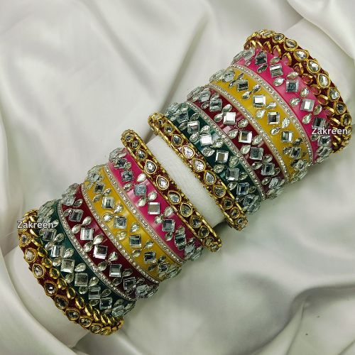 "Multicolor Mirror Work and Kundan Chuda Set – Traditional and Trendy Look for Festival and Wedding"