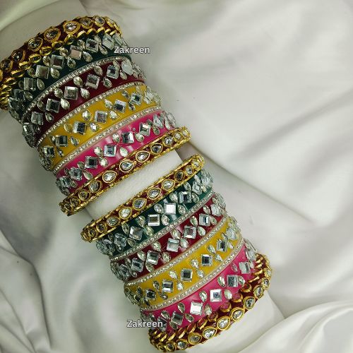 "Multicolor Mirror Work and Kundan Chuda Set – Traditional and Trendy Look for Festival and Wedding"