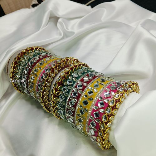 "Multicolor Mirror Work and Kundan Chuda Set – Traditional and Trendy Look for Festival and Wedding"
