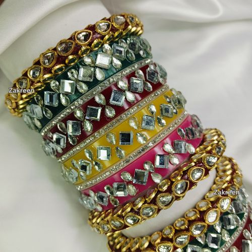 "Multicolor Mirror Work and Kundan Chuda Set – Traditional and Trendy Look for Festival and Wedding"