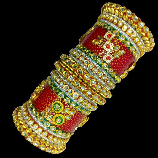 Latest Rajasthani Multicolor Gold Plated Flower Chooda for Brides