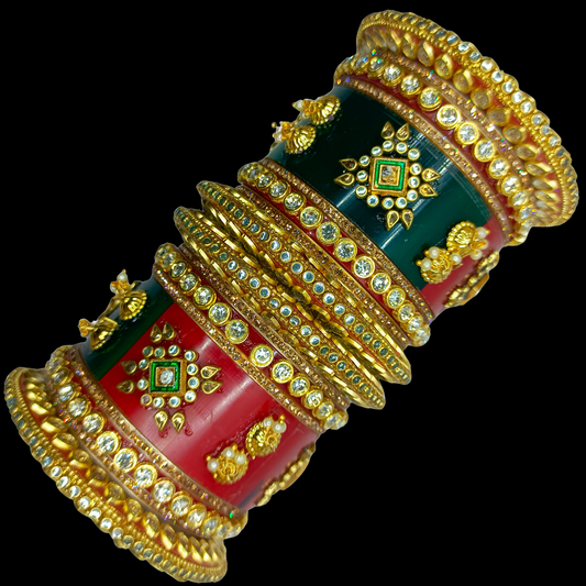 Traditional Rajasthani Bridal Chura in Floral Design - Red Wedding Bangles