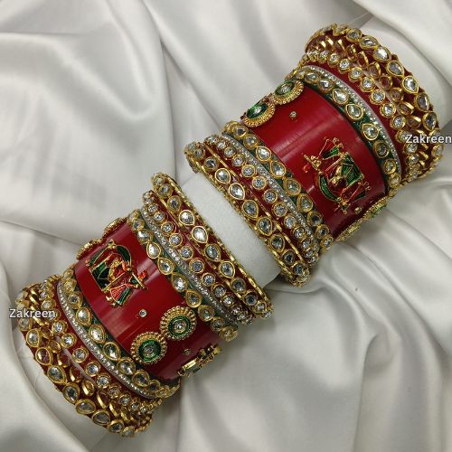 ✨ Royal Red Doli Kundan-Polki Chura Set - Perfect for Brides & Festive Occasions