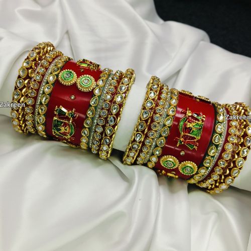 ✨ Royal Red Doli Kundan-Polki Chura Set - Perfect for Brides & Festive Occasions