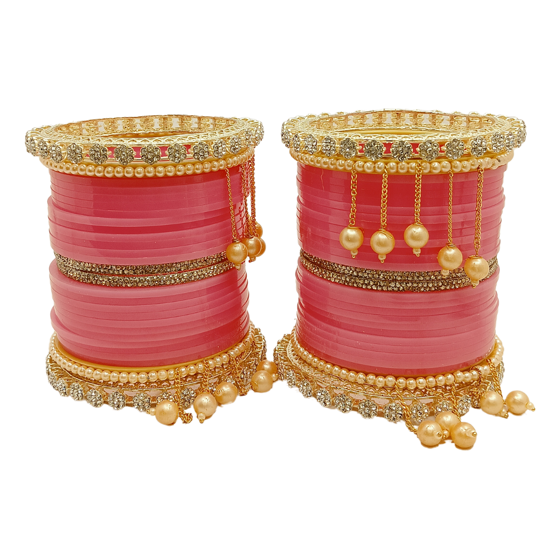 Zakreen Women's Designer Bridal Dulhan Pink Punjabi Chuda Bangle Set for Ladies