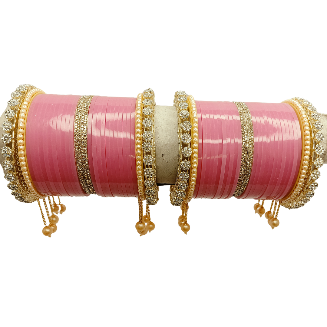 Zakreen Women's Designer Bridal Dulhan Pink Punjabi Chuda Bangle Set for Ladies