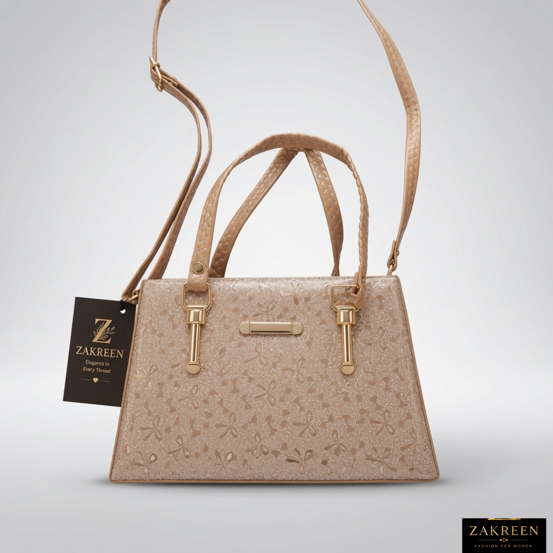 Zakreen Luxury Glitter Handbag for Women | Designer Shoulder Tote Bag with Zip Closure & Chain Handle