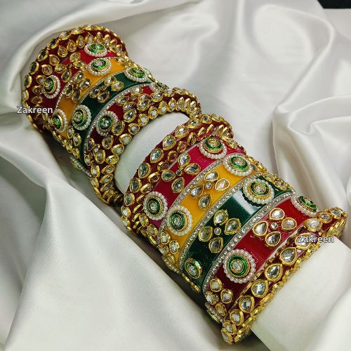"Colorful Traditional Kundan & Stone Work Chuda Set - For Weddings, Festivals & Special Occasions"