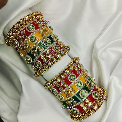 "Colorful Traditional Kundan & Stone Work Chuda Set - For Weddings, Festivals & Special Occasions"