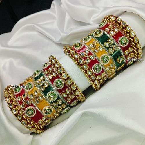"Colorful Traditional Kundan & Stone Work Chuda Set - For Weddings, Festivals & Special Occasions"