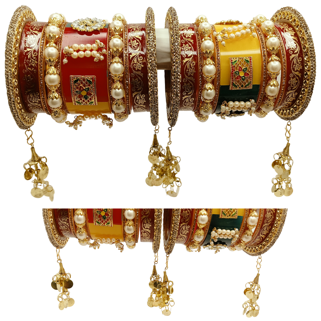 Rajasthani Rjbadi Latkan Bridal Bangle Set - Elegant Wedding Bangles for Brides