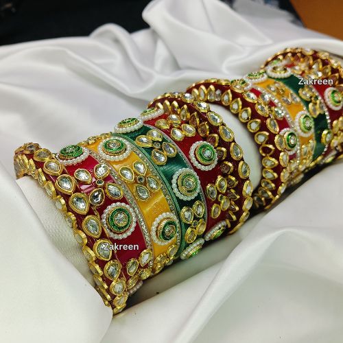 "Colorful Traditional Kundan & Stone Work Chuda Set - For Weddings, Festivals & Special Occasions"