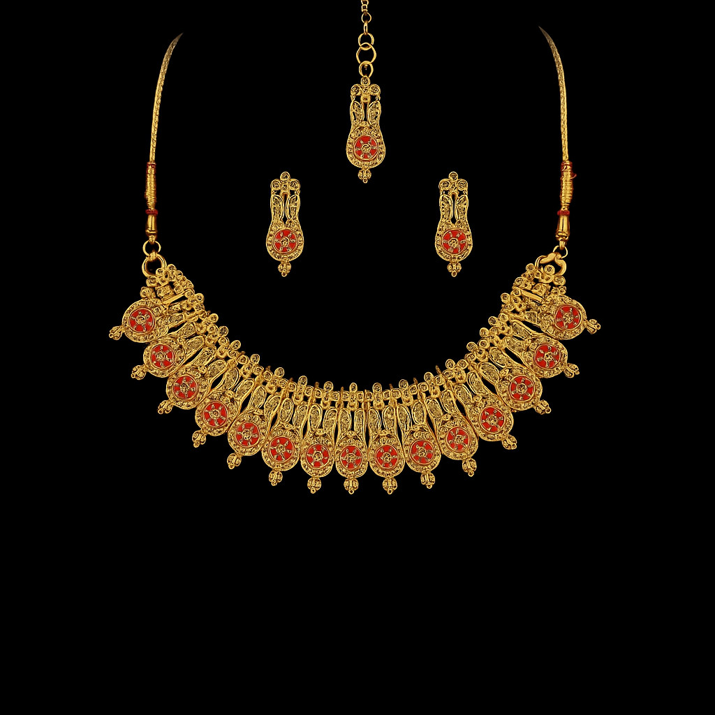 ✨Traditional Kundan and Red Stone Gold-Plated Jewelry Set  | Zakreen Collection ✨