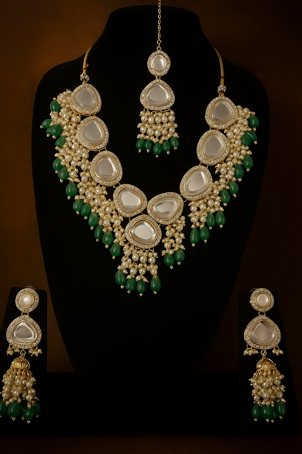✨ Royal Pearl & Green Beads Kundan Necklace Set with Earrings | Zakreen Collection ✨