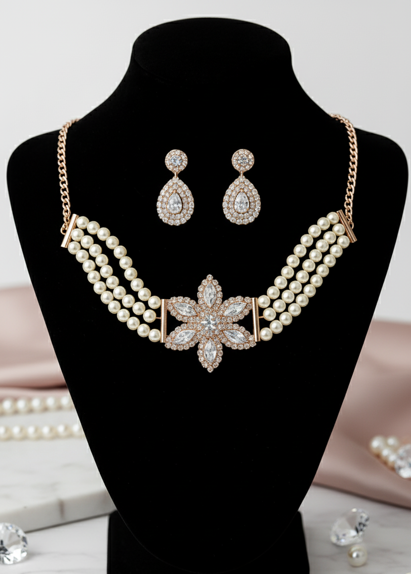 ✨Stylish Pearl & Diamond Look Necklace Set | Zakreen Collection ✨