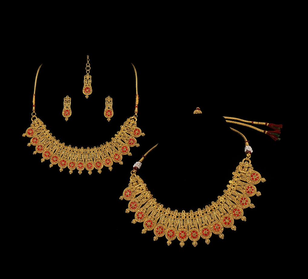 ✨Traditional Kundan and Red Stone Gold-Plated Jewelry Set  | Zakreen Collection ✨