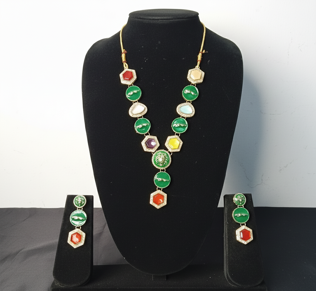 ✨Traditional Multicolor Gemstone Necklace Set with Matching Earrings – Ethnic Festival & Party Jewelry  | Zakreen Collection ;✨