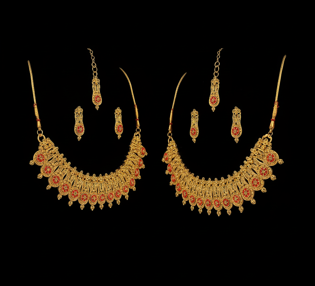 ✨Traditional Kundan and Red Stone Gold-Plated Jewelry Set  | Zakreen Collection ✨