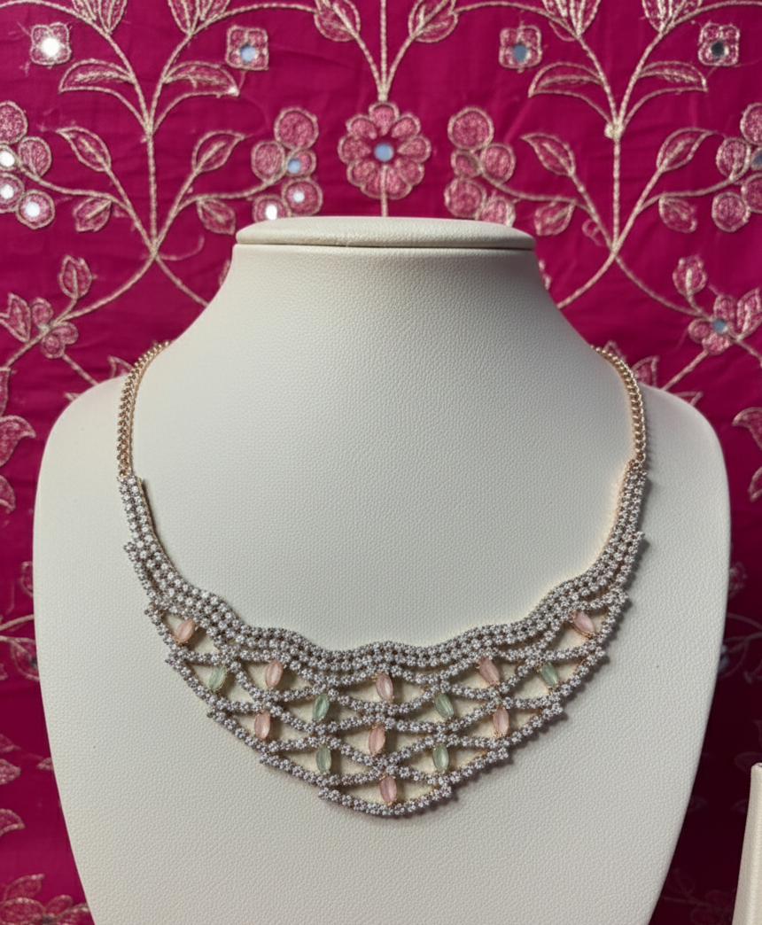 "Sparkling Pastel Glam – Designer Necklace & Earrings Set for Weddings & Parties | Earning Excellence"