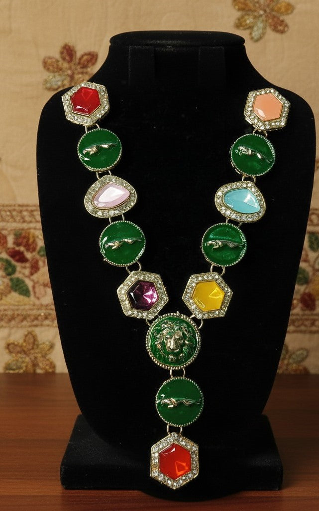 ✨Traditional Multicolor Gemstone Necklace Set with Matching Earrings – Ethnic Festival & Party Jewelry  | Zakreen Collection ;✨