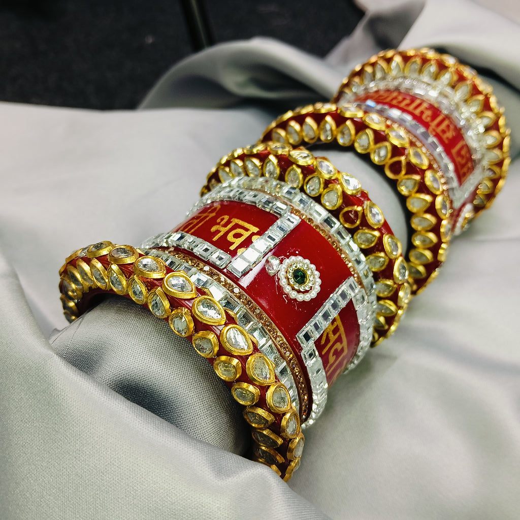 Red “Shubh Labh” Kundan Bridal Chooda Set – Traditional Wedding Kada by Zakreen