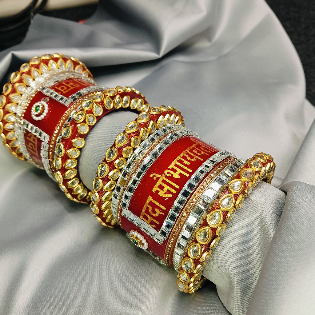 Red “Shubh Labh” Kundan Bridal Chooda Set – Traditional Wedding Kada by Zakreen