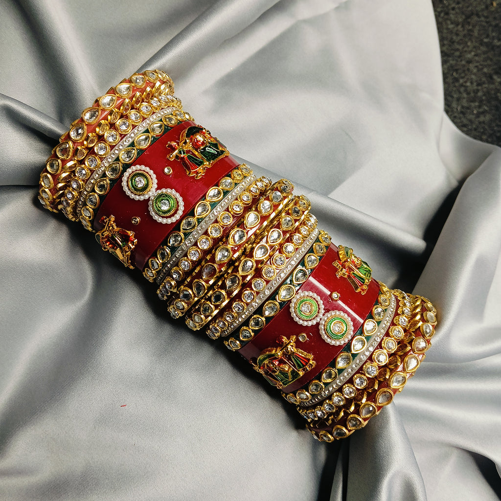✨ Traditional Red Kundan Bridal Chura Set | Exquisite Gold Plated Wedding Bangles ✨