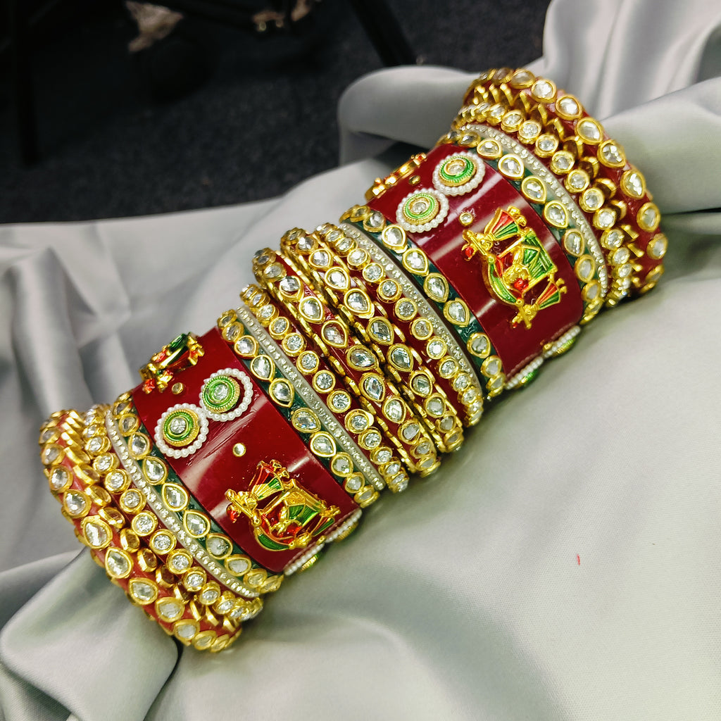 ✨ Traditional Red Kundan Bridal Chura Set | Exquisite Gold Plated Wedding Bangles ✨
