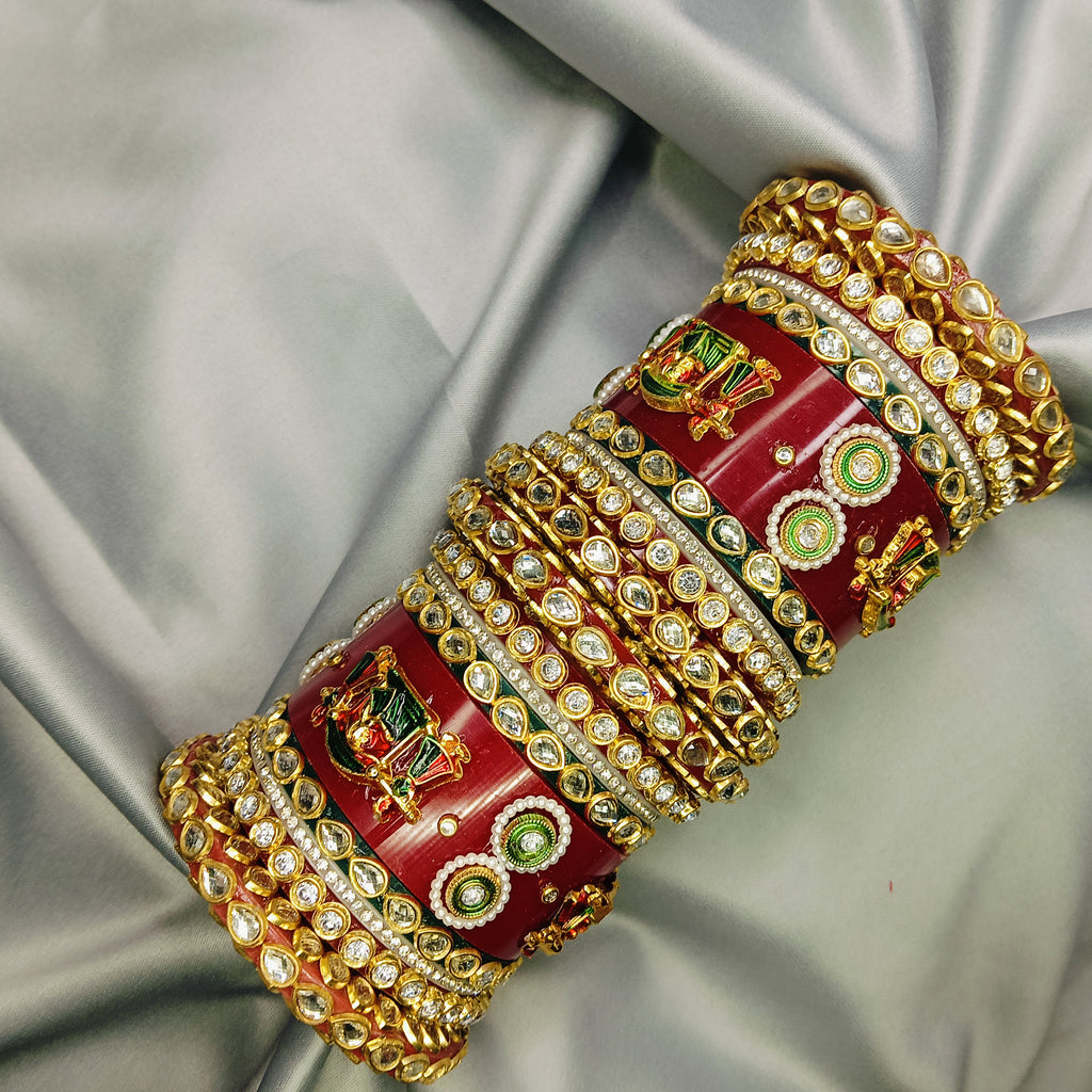 ✨ Traditional Red Kundan Bridal Chura Set | Exquisite Gold Plated Wedding Bangles ✨
