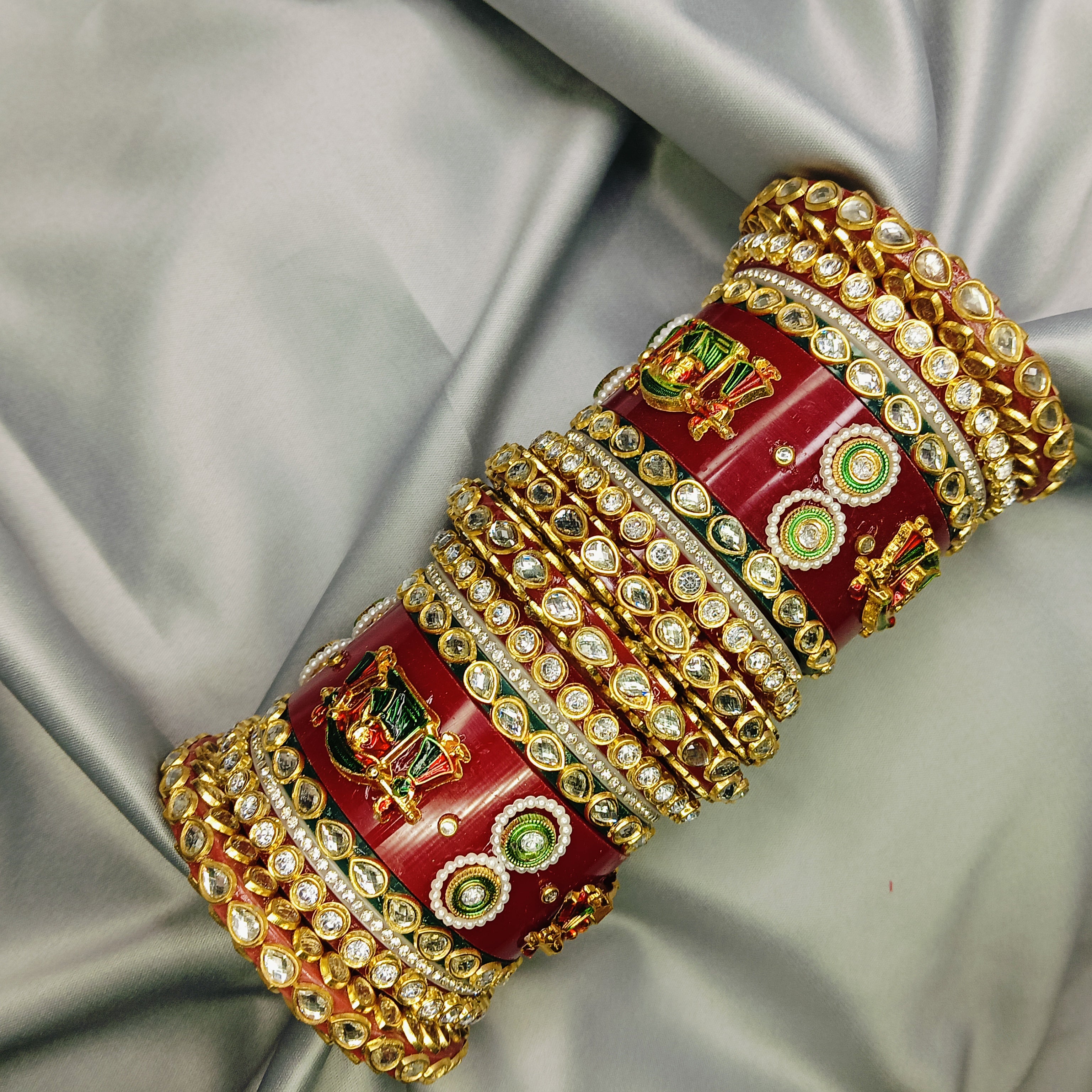 ✨ Traditional Red Kundan Bridal Chura Set | Exquisite Gold Plated Wedding Bangles ✨