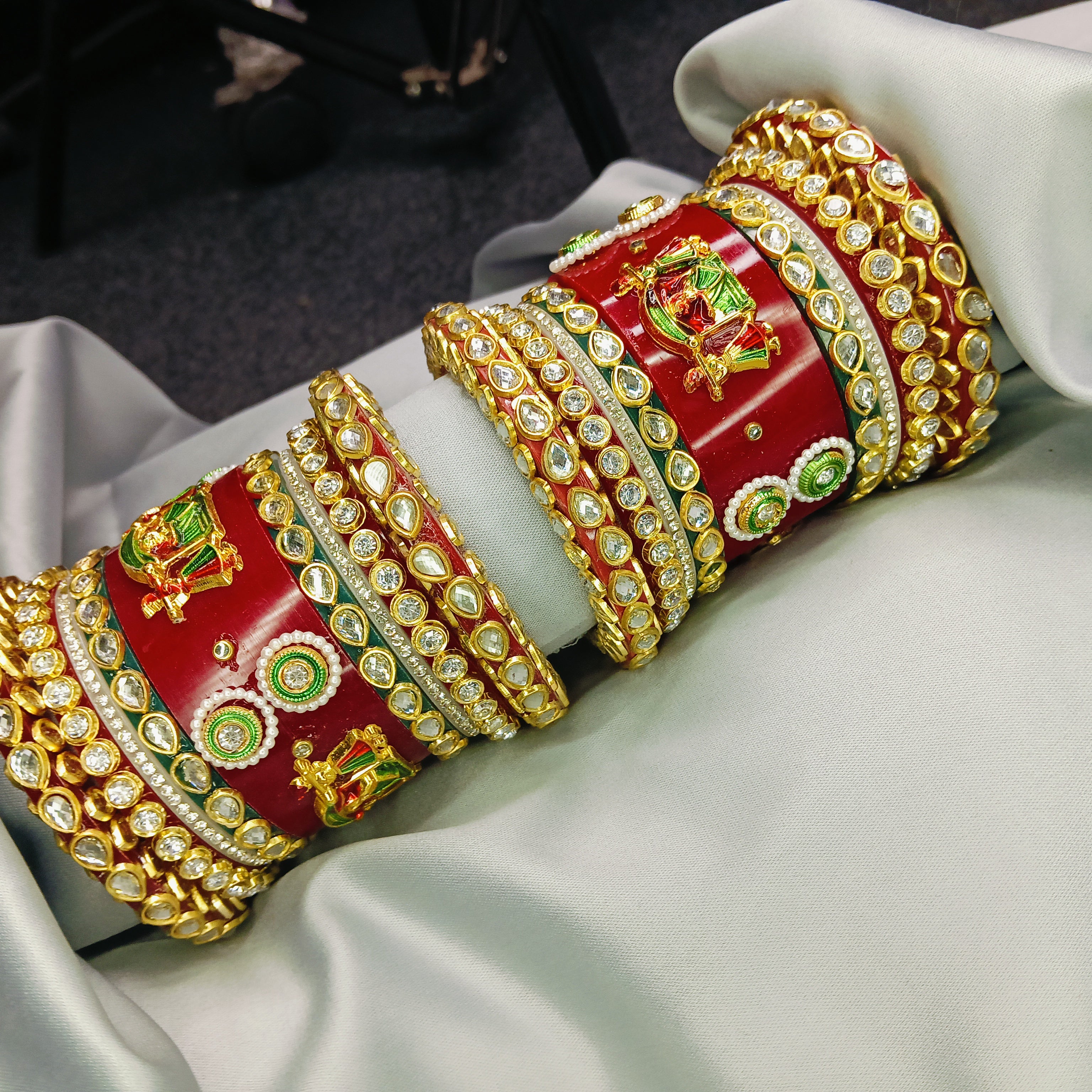 ✨ Traditional Red Kundan Bridal Chura Set | Exquisite Gold Plated Wedding Bangles ✨