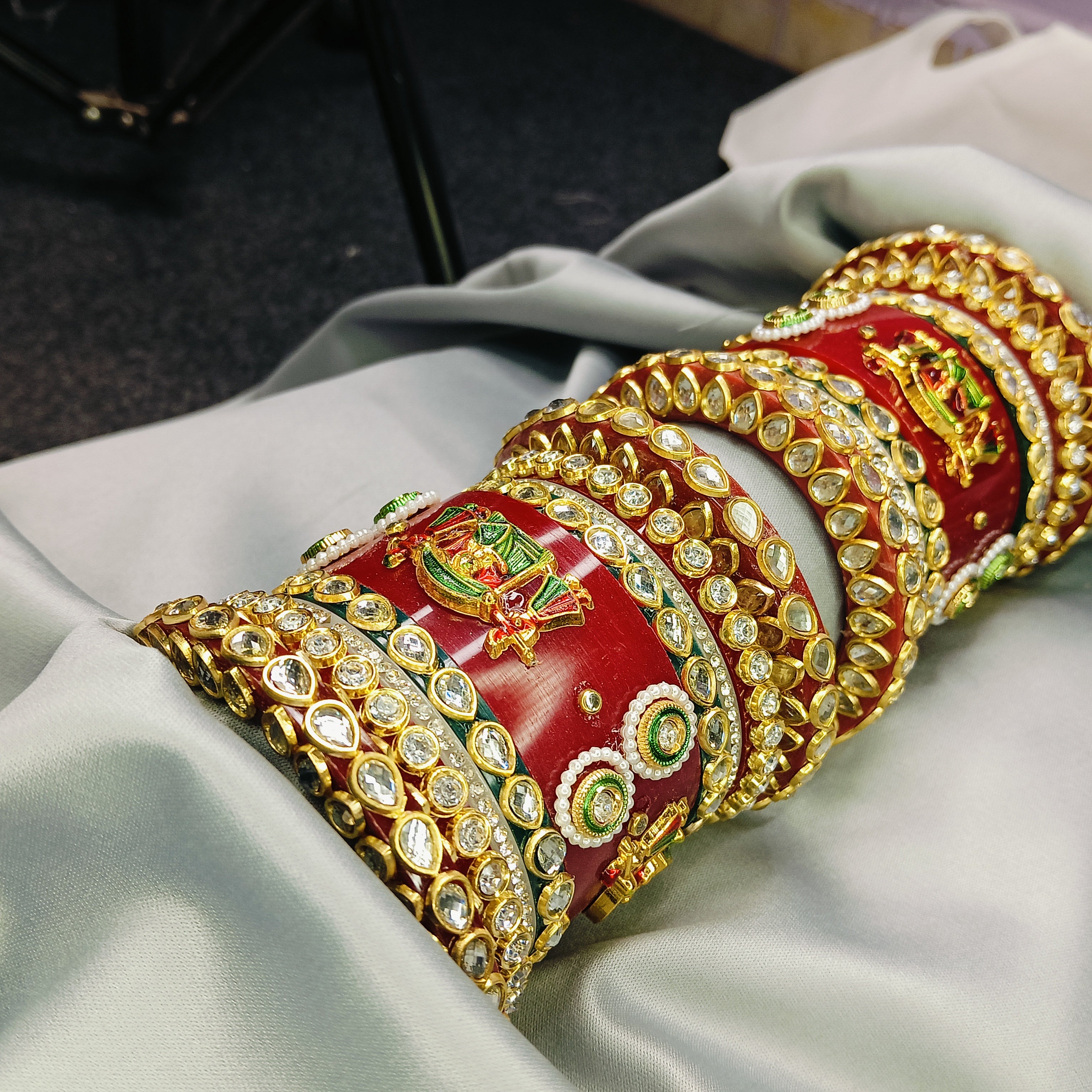 ✨ Traditional Red Kundan Bridal Chura Set | Exquisite Gold Plated Wedding Bangles ✨