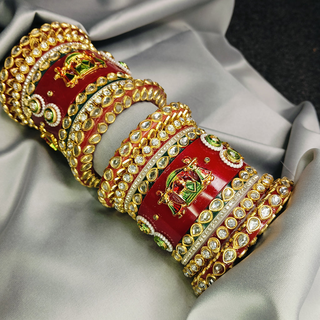 ✨ Traditional Red Kundan Bridal Chura Set | Exquisite Gold Plated Wedding Bangles ✨