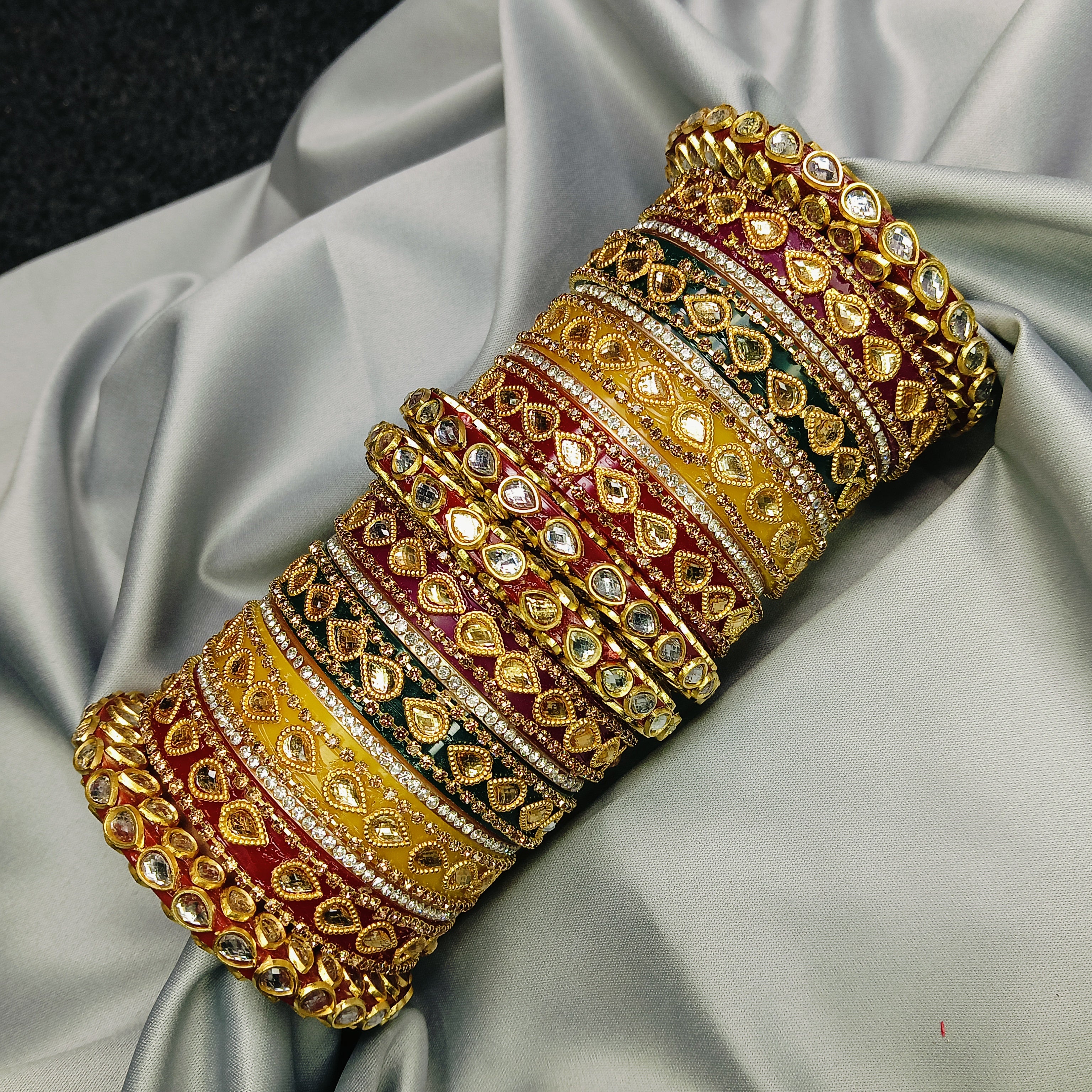 Royal Multicolor Kundan Bridal Chura Set – Traditional Punjabi Rajasthani Wedding Bangles