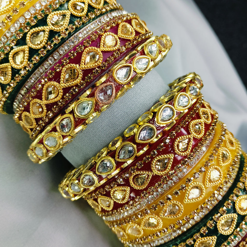 Royal Multicolor Kundan Bridal Chura Set – Traditional Punjabi Rajasthani Wedding Bangles