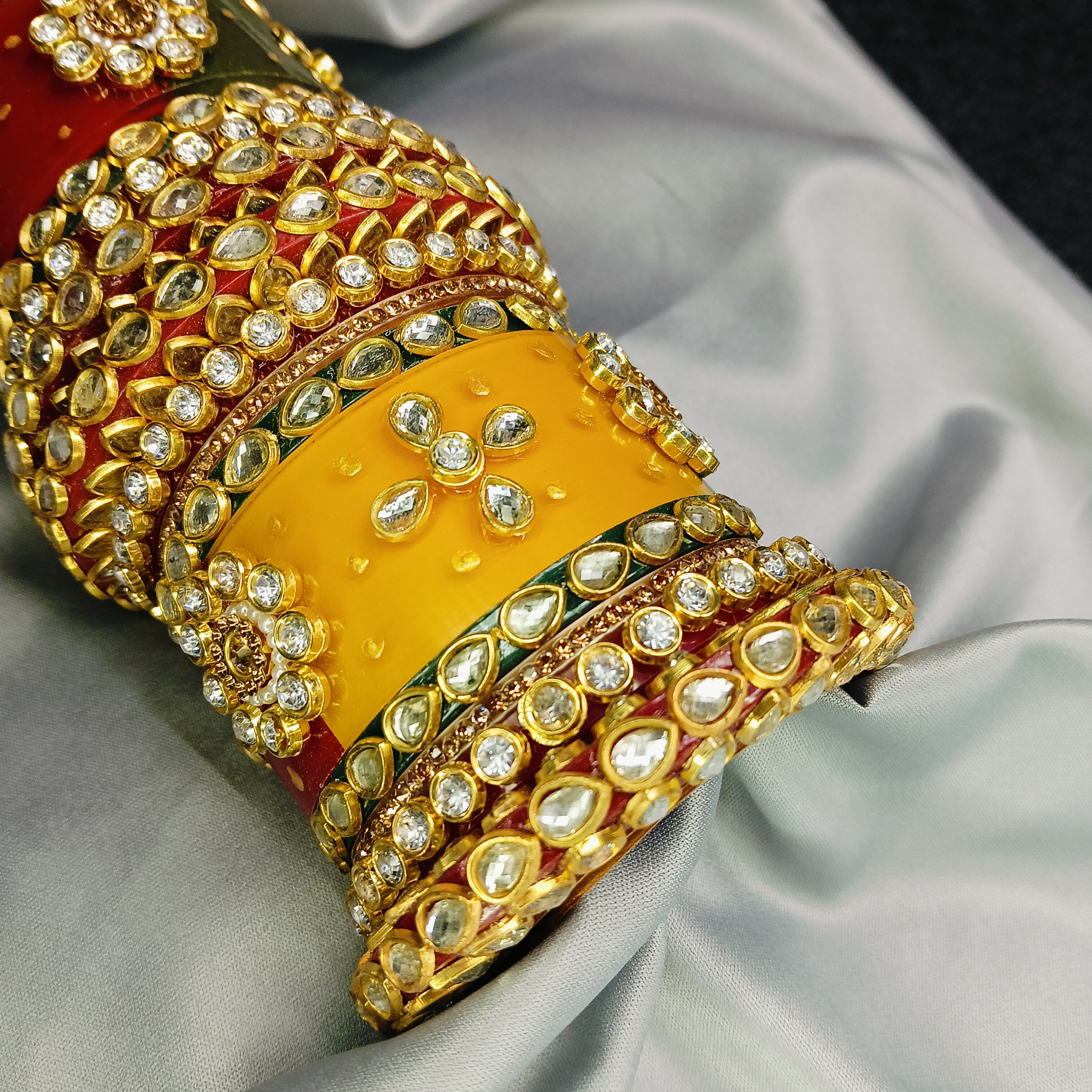 Royal Red Green Yellow Kundan Meenakari Bangle Set – Traditional Bridal Kada by Zakreen