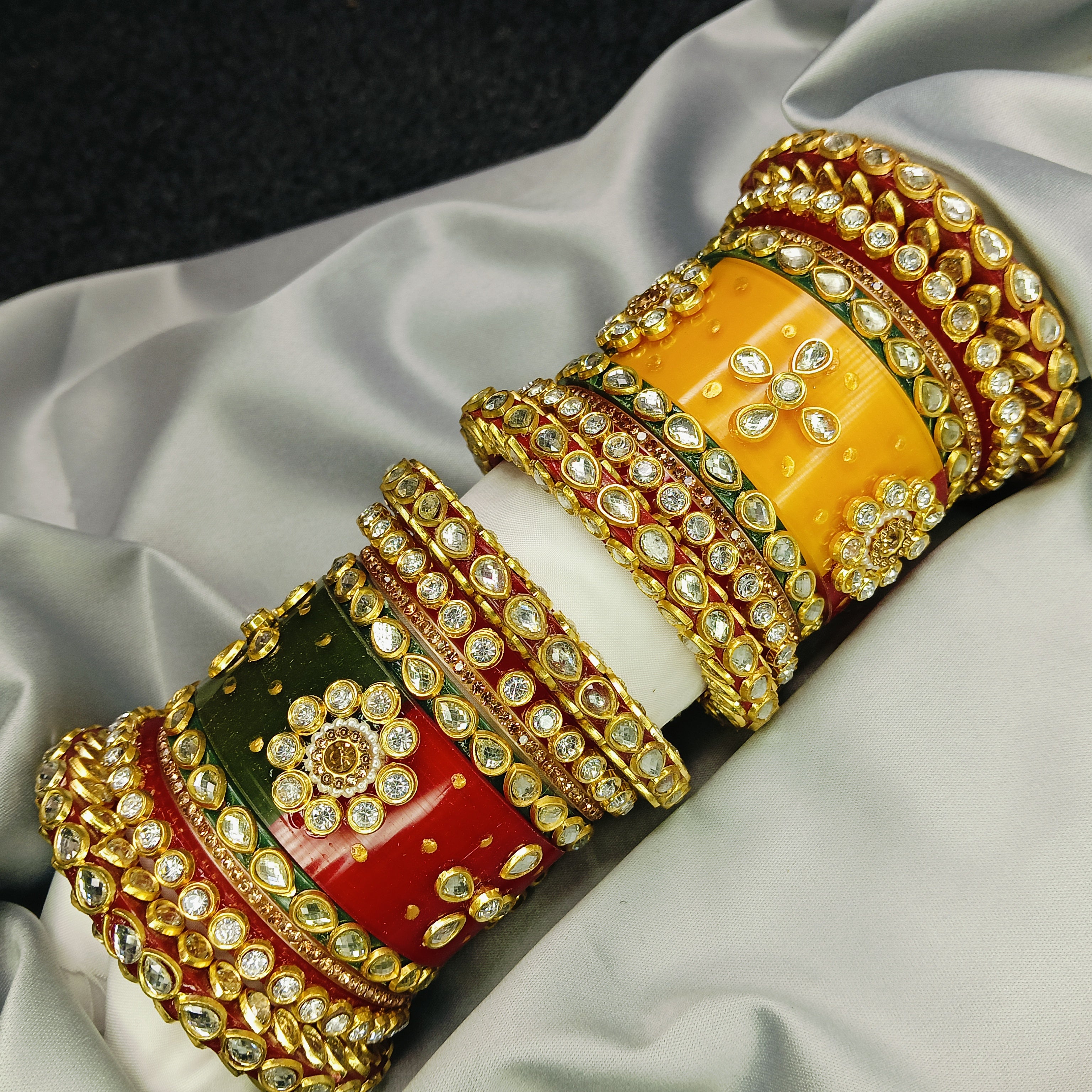 Royal Red Green Yellow Kundan Meenakari Bangle Set – Traditional Bridal Kada by Zakreen