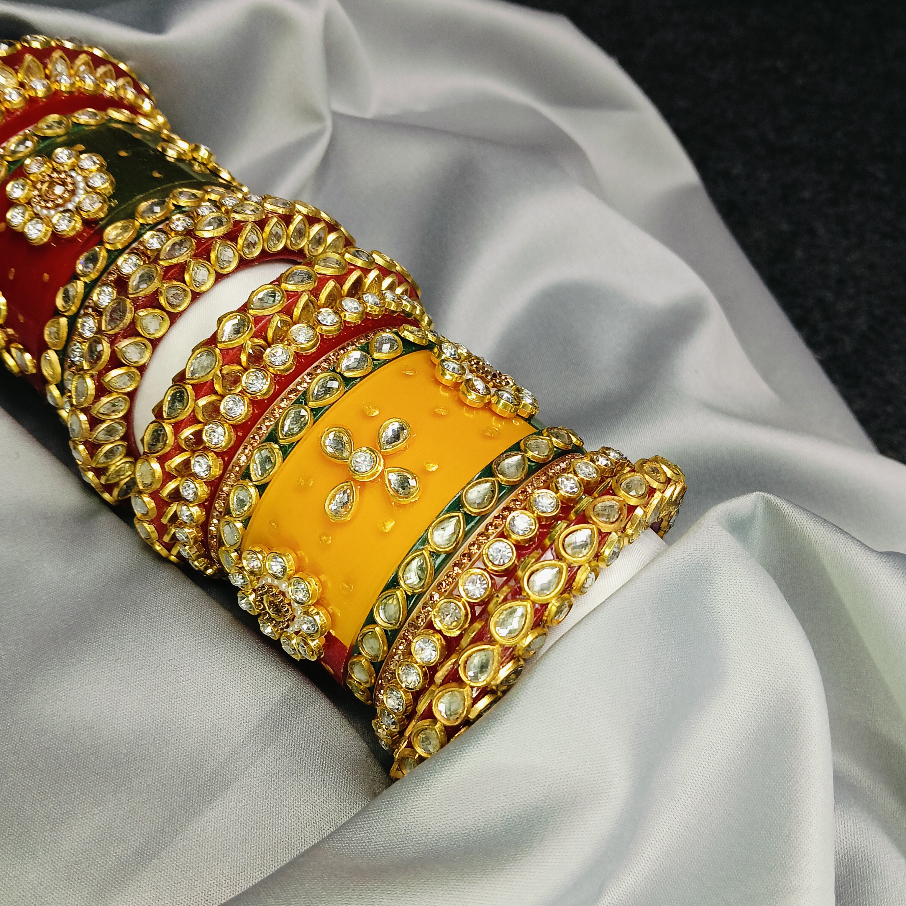 Royal Red Green Yellow Kundan Meenakari Bangle Set – Traditional Bridal Kada by Zakreen