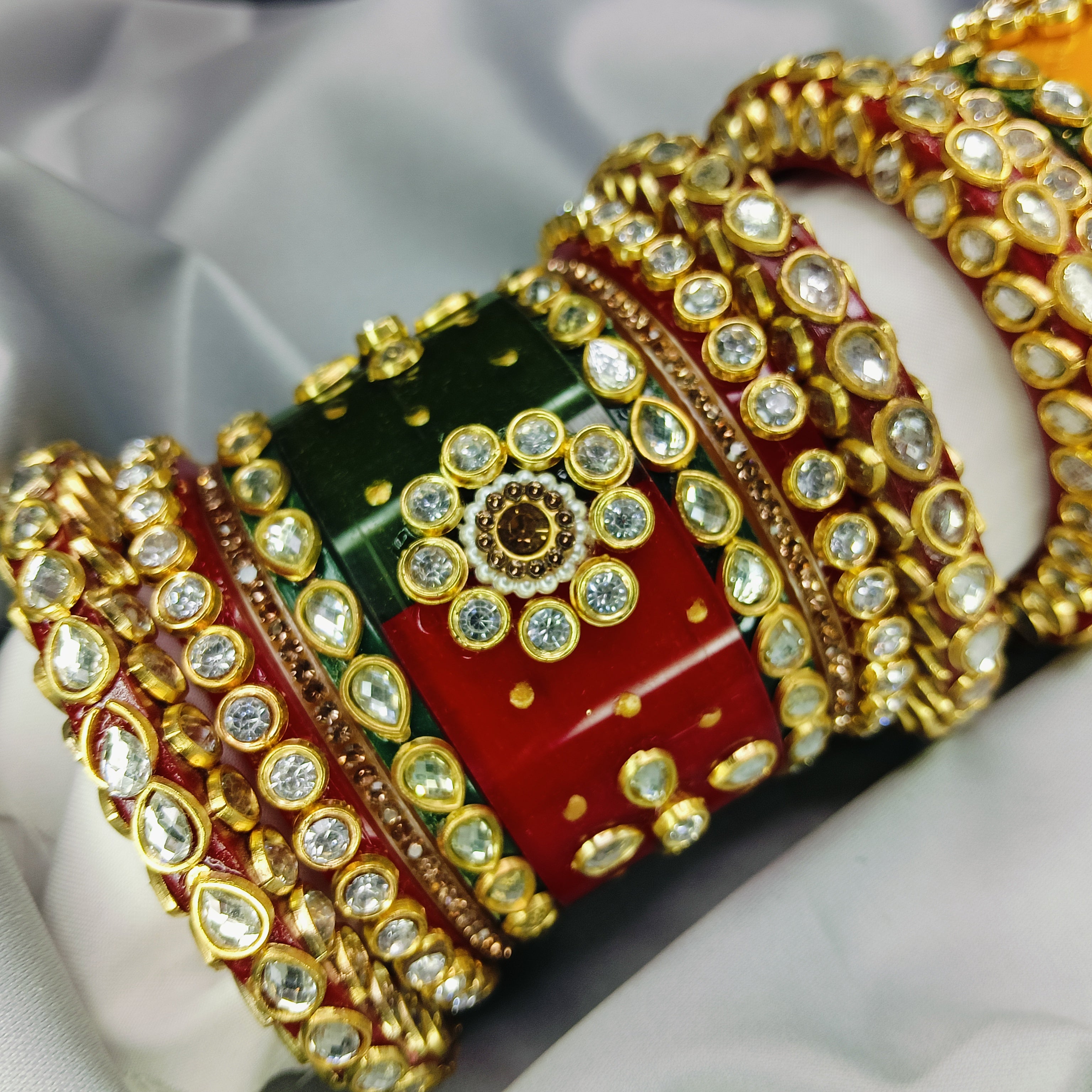 Royal Red Green Yellow Kundan Meenakari Bangle Set – Traditional Bridal Kada by Zakreen