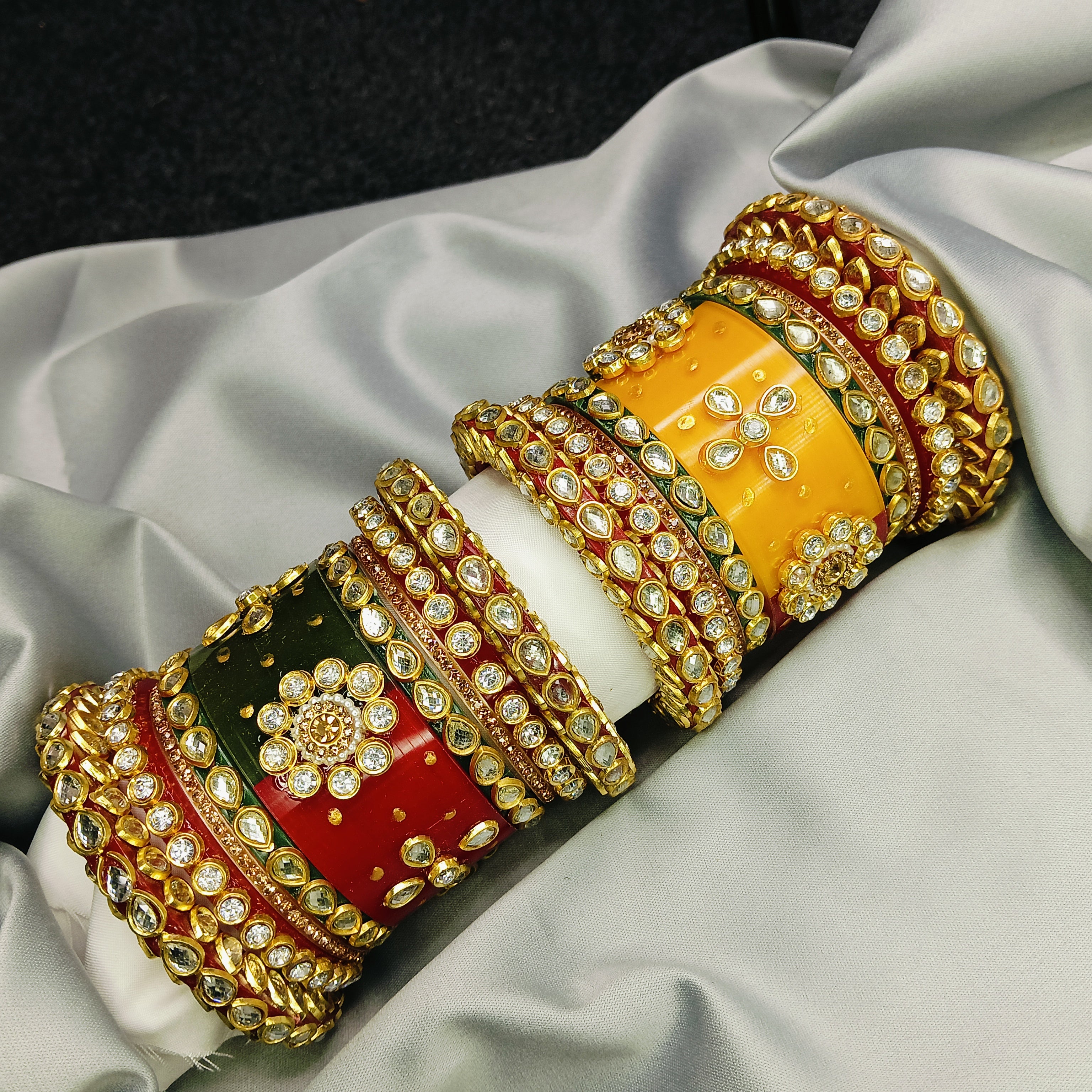 Royal Red Green Yellow Kundan Meenakari Bangle Set – Traditional Bridal Kada by Zakreen