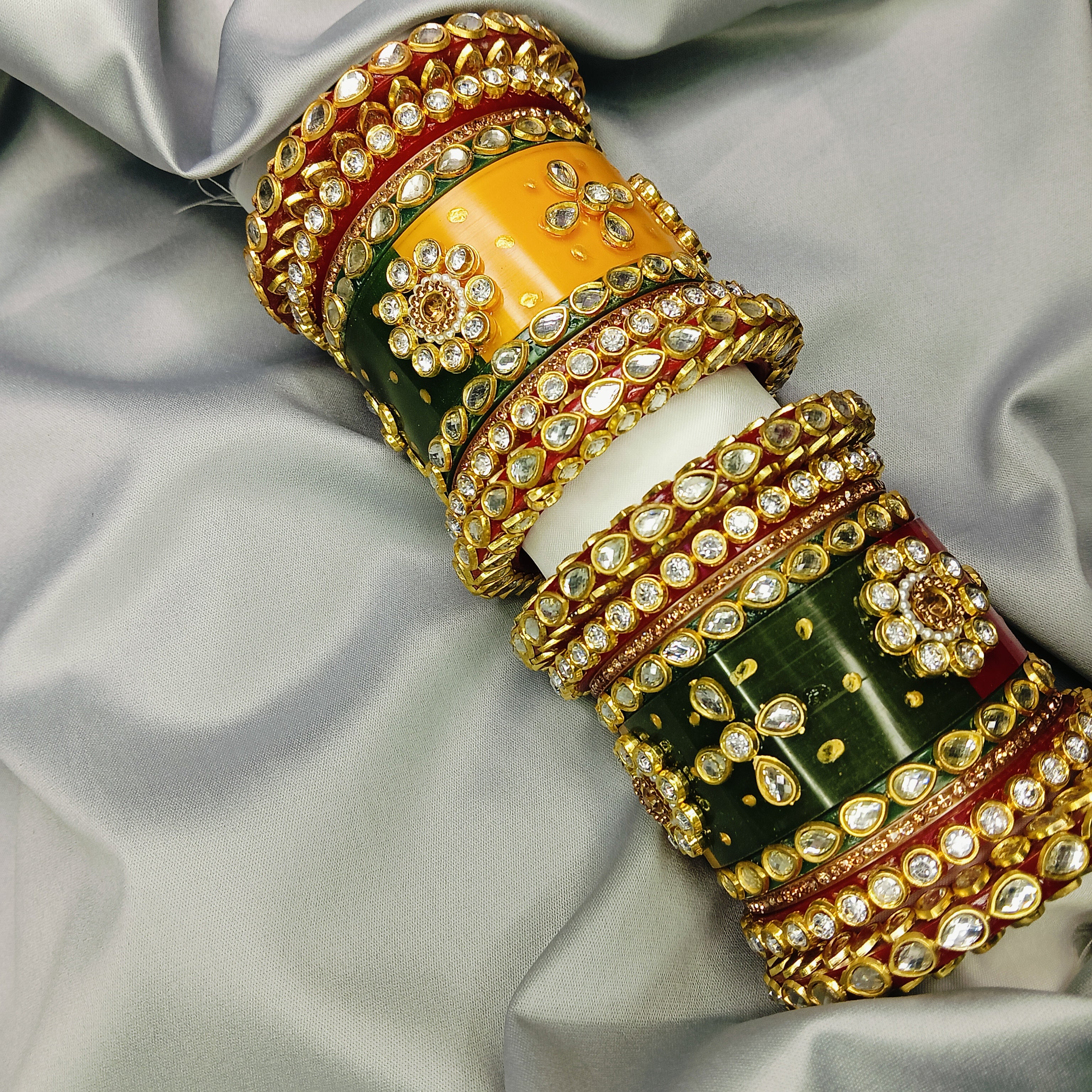 Royal Red Green Yellow Kundan Meenakari Bangle Set – Traditional Bridal Kada by Zakreen