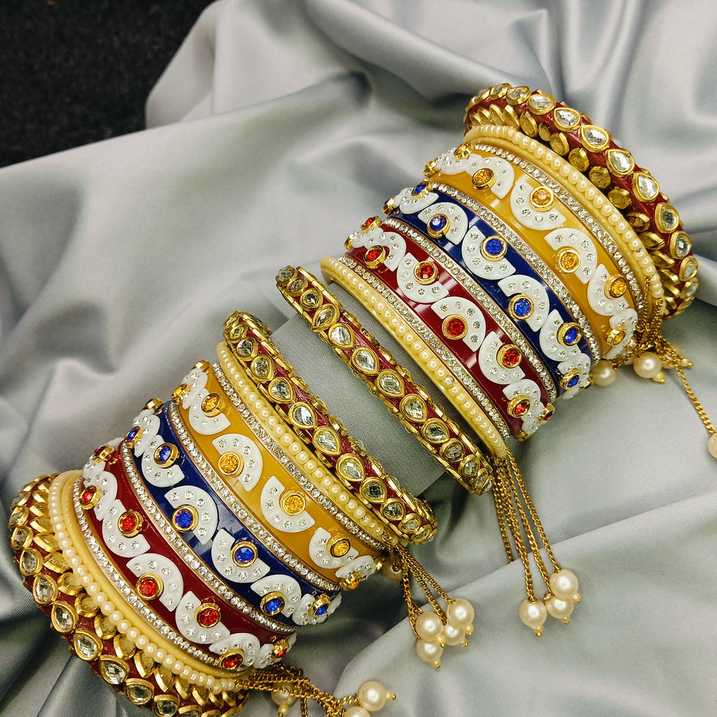 Royal Multi-Color Kundan Bridal Chura with Latkan - Zakreen